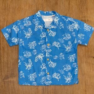 Zara Kids Blue Ocean Print Button Down Shirt